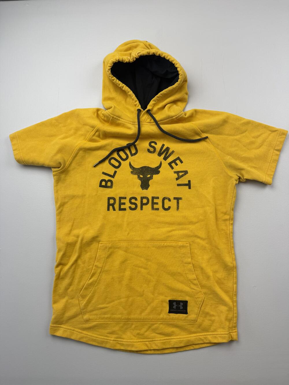 Under Armour Hoodie Sweatshirt Mens Large Yellow Short Sleeve Project Rock